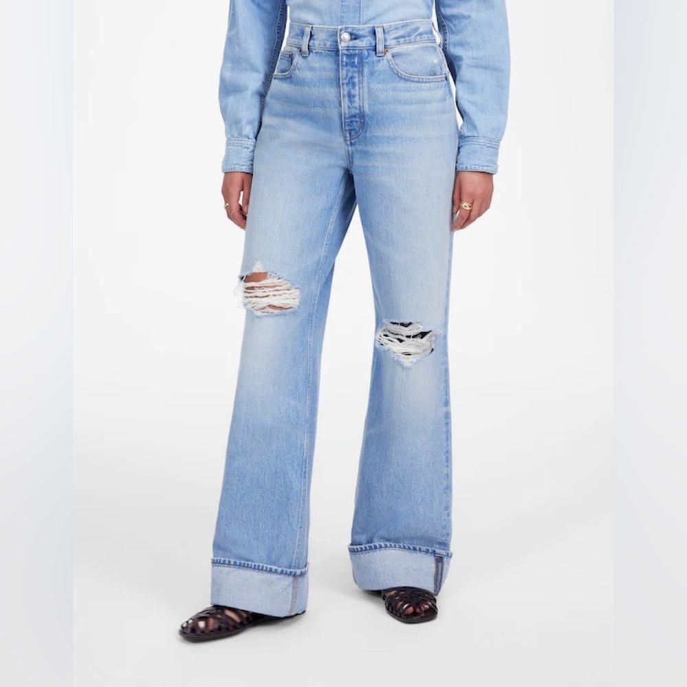 Madewell Women's Low Slung Ripped Baggy Wide Leg Button Fly Jeans  | Size: 26